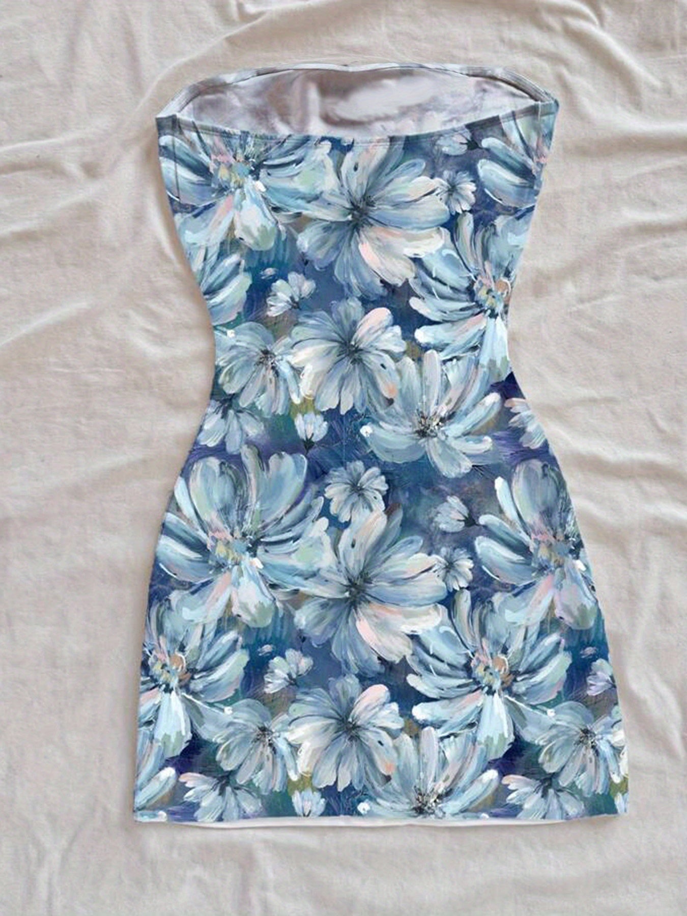Women'S Elegant Floral Print Sleeveless Mini Dress - Blue & White Floral Design, Square Neck, A-Line Silhouette, Perfect for Summer Vacations, Beach Coverup | Aline Silhouette | Subtle Floral Prin